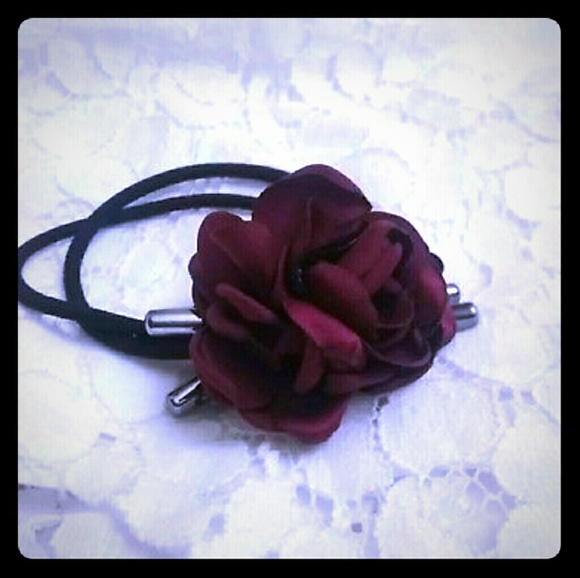 3/$20 Deep Red Rose Hair Tie - Picture 3 of 4